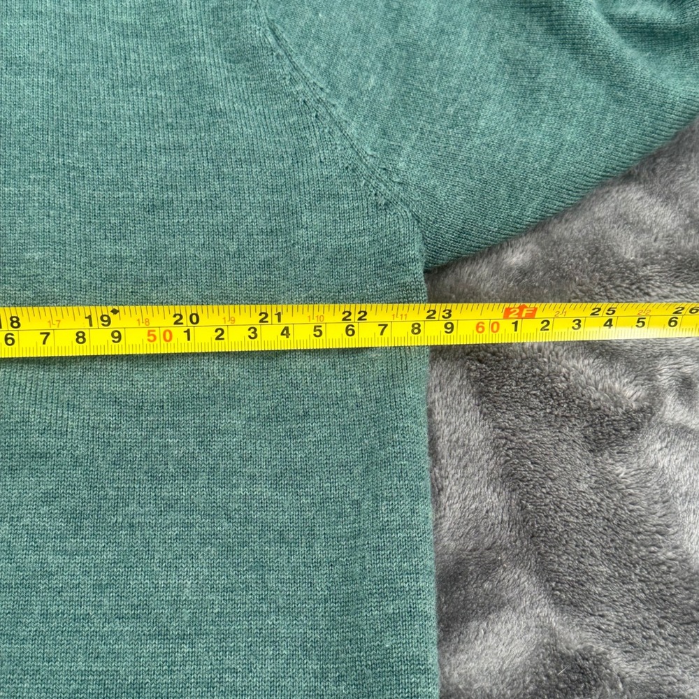 Orvis Mens L Green 100% Merino Wool Quarter Zip Sweater Leather Trim RN70534 - Picture 5 of 8